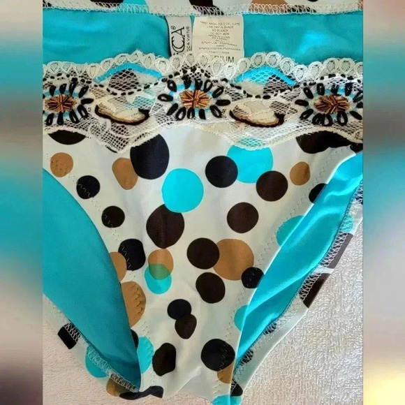 NWT Becca Vintage White Blue Polka Dot beaded Swim Bikini Size M - Picture 7 of 7